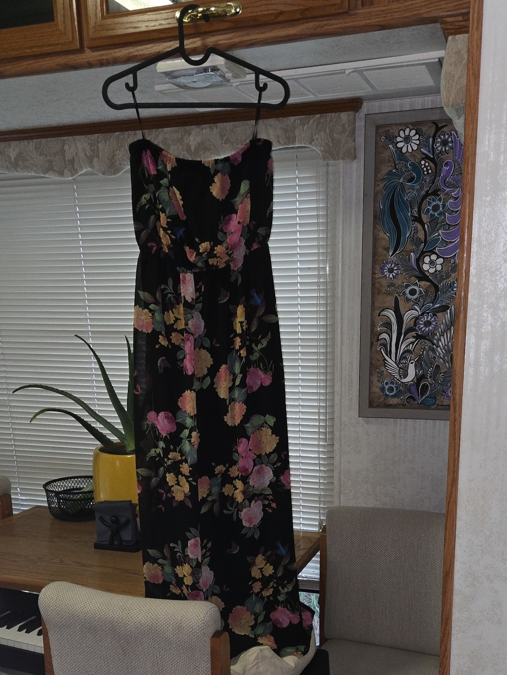 Forever 21 Black Strapless Floral Maxi Dress with Pink & Yellow Blooms
